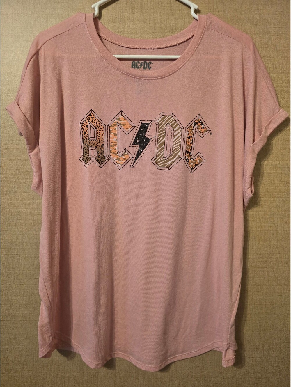 AC/DC Pink Graphic T-Shirt Size 0X (14W) Hybrid Polyester Rayon